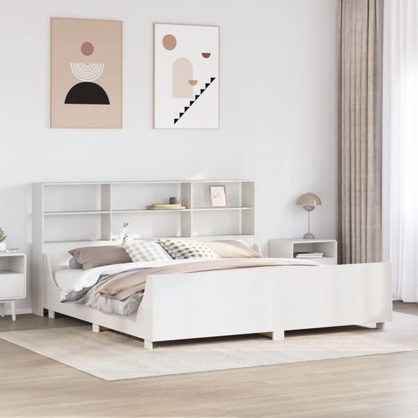 vidaXL Posteľ s knižnicou bez matraca biela 200x200cm masívne drevo