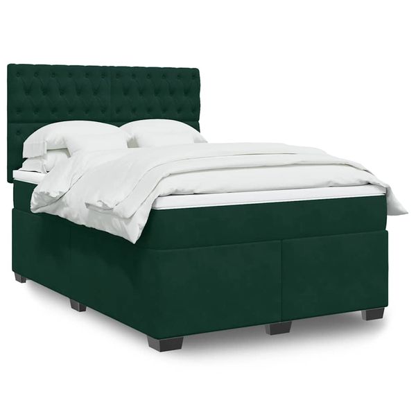 vidaXL Posteľný rám boxsping s matracom tmavozelený 140x190 cm zamat