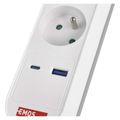 Predlžovací kábel EMOS P1513FC / 3 m / 5 zásuviek / s vypínačom / bielo-sedý / 1×USB-A + 1×USB-C / 1,5 mm2
