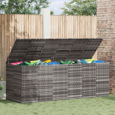 vidaXL Záhradný box na vankúše z polyratanu 291x100,5x104 cm sivý