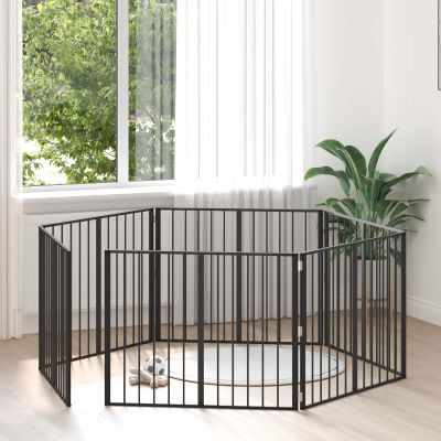 vidaXL Psia brána 6 pcs Čierny 100 x 80 cm Pozinkovaná oceľ