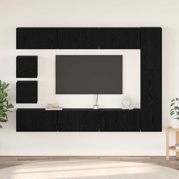 vidaXL Zostava TV skriniek Nástenný 10 pcs Čierny dub Kompozitné drevo