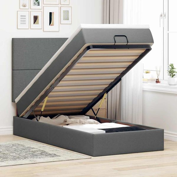 vidaXL Osmanská posteľ s matracom tmavosivá 90x200 cm látka