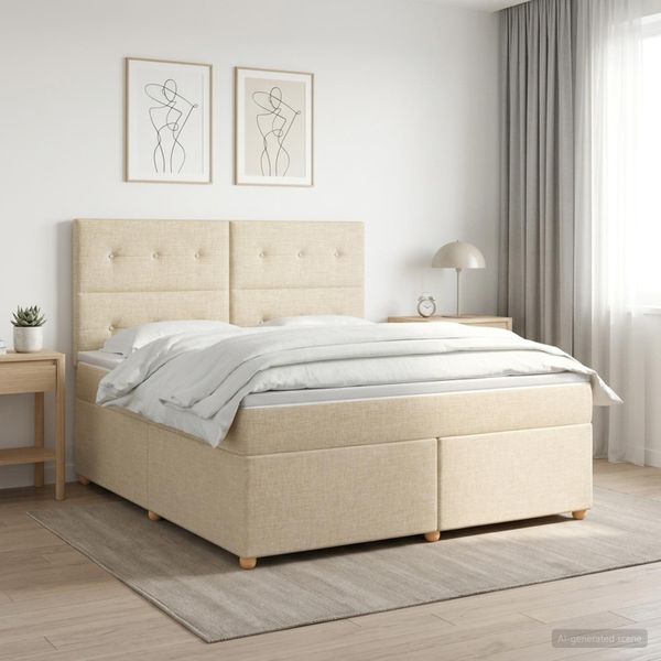 vidaXL Posteľ boxspring s matracom Krémová 180 x 200 cm Látka