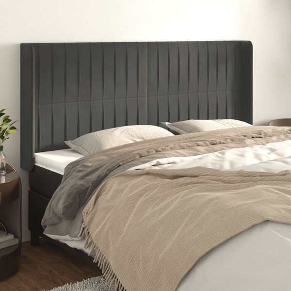vidaXL Čelo postele so záhybmi tmavosivé 203x16x118/128 cm zamat