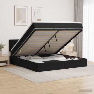 vidaXL Ottoman posteľ s matracom a LED Čierna 140 x 190 cm Zamat