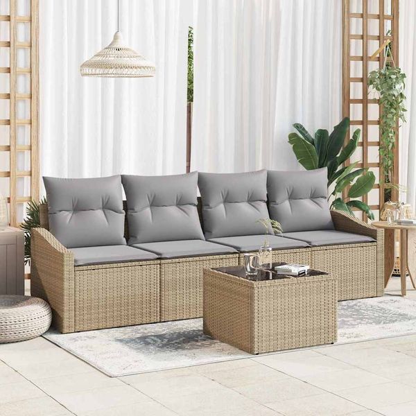 vidaXL Sada pohoviek s vankúšom 5 pcs Beige a svetlo šedá polyratan
