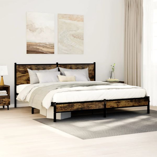 vidaXL Kovový posteľný rám bez matraca dymový dub 180x200 cm
