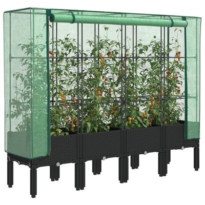 vidaXL Záhon s krytom na skleník ratanový vzhľad 160x40x140 cm