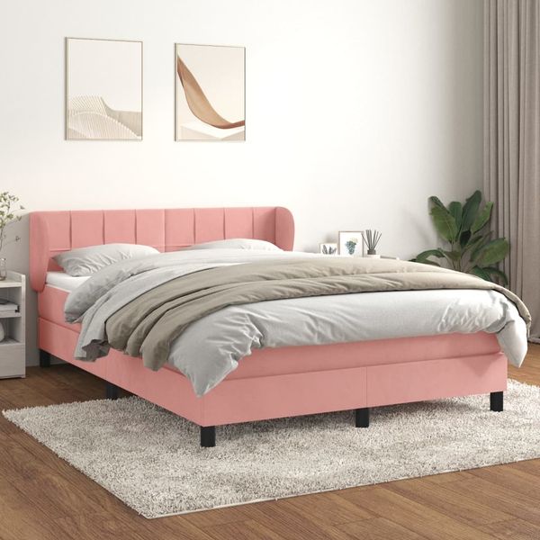 vidaXL Posteľný rám boxsping s matracom ružový 140x200 cm zamat