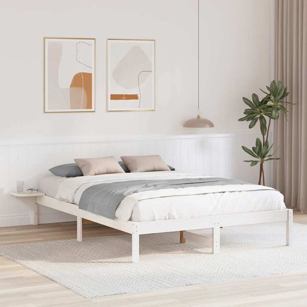 vidaXL Rám postele Biela 140 x 200 cm Masívne borovicové drevo