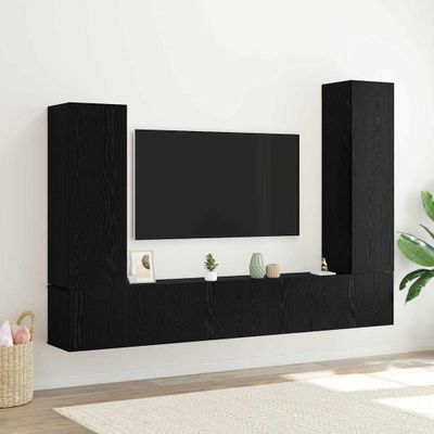 vidaXL Zostava TV skriniek Nástenný 4 pcs Čierny dub Kompozitné drevo
