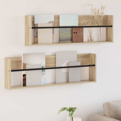 vidaXL Regál na časopisy s poličkou 2 pcs Sonoma dub 100 x 12 x 30 cm