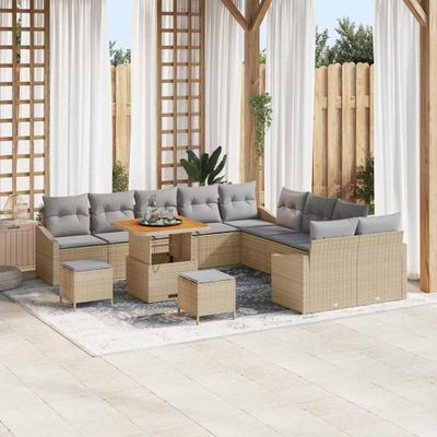 vidaXL Súprava záhradných pohoviek s vankúšom 13 pcs Béžová Poly ratan