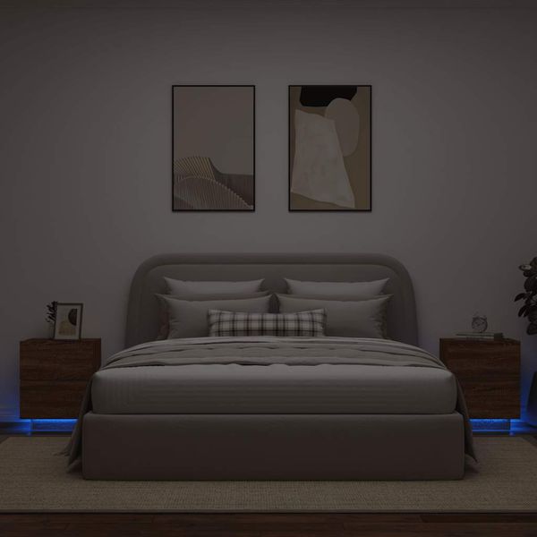 vidaXL Nočné stolíky s LED svetlami 2 ks hnedý dub kompozitné drevo
