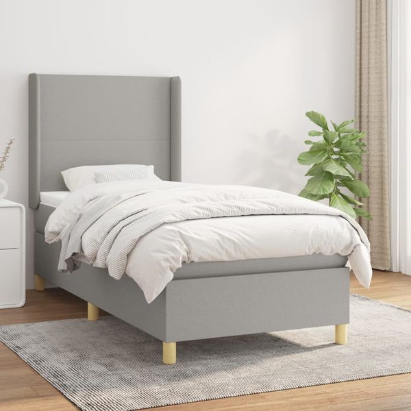 vidaXL Posteľný rám boxsping s matracom bledosivý 90x190 cm látka