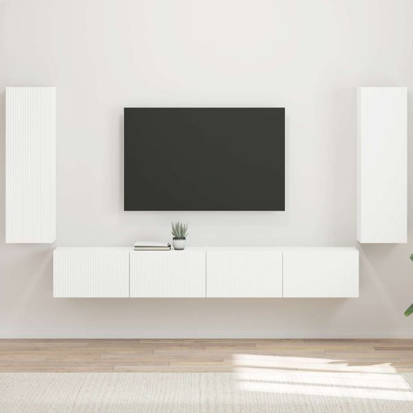 vidaXL Sada nástenného kabinetu na TV 4 pcs Biela Kompozitné drevo