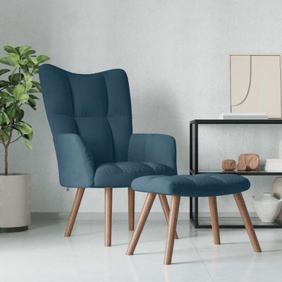 vidaXL Relaxačné kreslo s podnožkou modré zamat