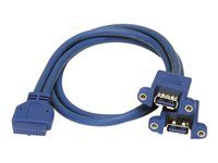 StarTech 2 Port Panel Mount USB 3.0 kábel - USB A na matičnú dosku hlavičkový kábel F/F (USB3SPNLAFHD) - Interný na externý USB kábel - USB typ A (F) na 20-pinový IDC (F) - 50 cm - modrá