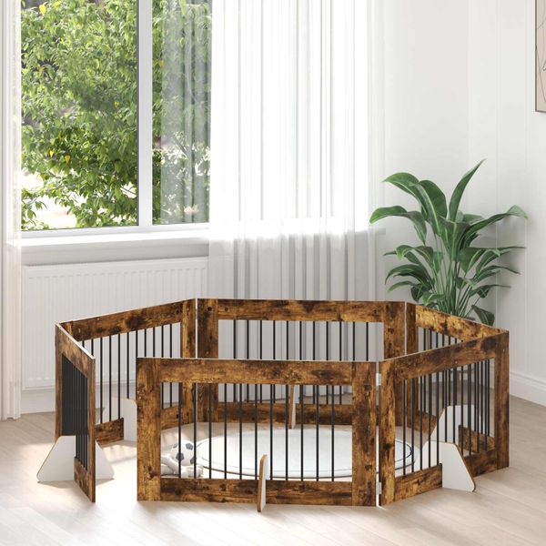 vidaXL Brána pre psov so stojanmi 6 pcs Dymový dub 100 x 60 cm