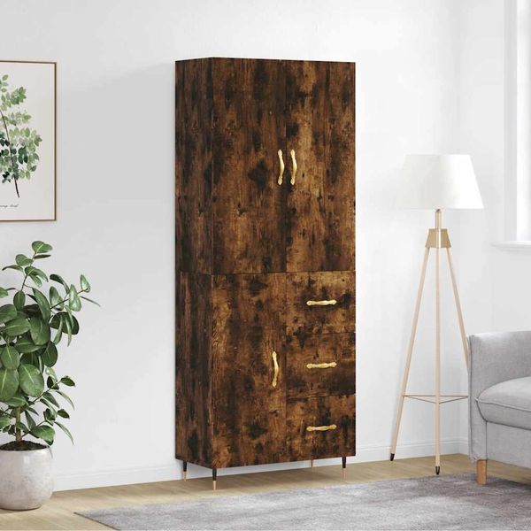 vidaXL Vysoká skrinka dymový dub 69,5x34x180 cm spracované drevo