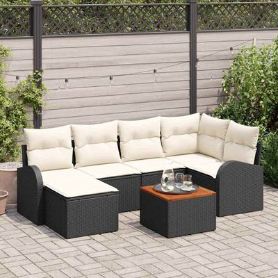 vidaXL Súprava záhradných pohoviek 7 pcs Čierna a krémová polyratan