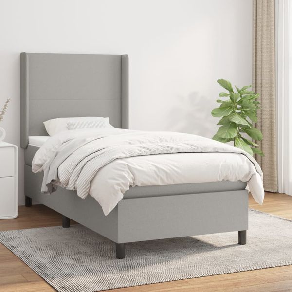 vidaXL Posteľný rám boxsping s matracom bledosivý 90x200 cm látka