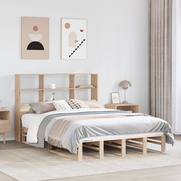 vidaXL Posteľ s knižnicou bez matraca biela 135x190cm masívne drevo