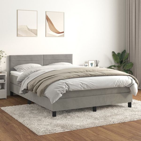 vidaXL Posteľný rám boxsping s matracom bledosivý 140x200 cm zamat