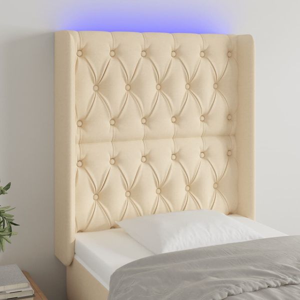 vidaXL Čelo postele s LED krémové 83x16x118/128 cm látka