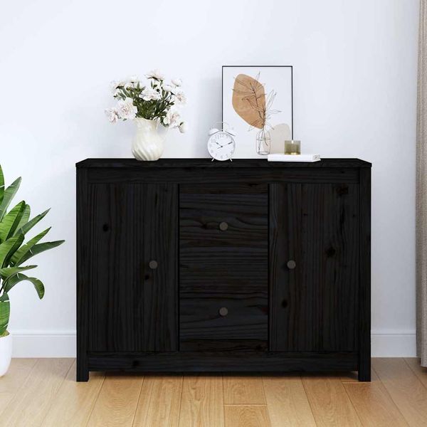 vidaXL Komoda čierna 100x35x74 cm borovicový masív
