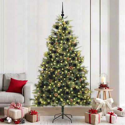 vidaXL Umelý vianočný stromček s pniškami Zelená 240 cm PVC a PE a kov