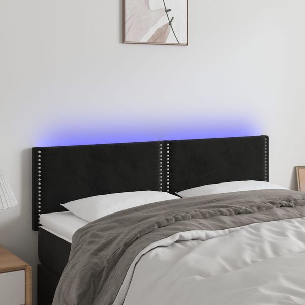 vidaXL Čelo postele s LED čierne 144x5x78/88 cm zamat