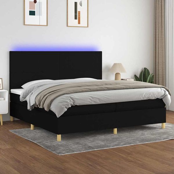 vidaXL Posteľ boxsping s matracom a LED čierna 200x200 cm látka
