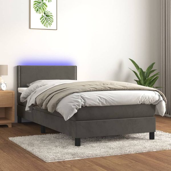 vidaXL Posteľ boxsping s matracom a LED tmavosivá 80x200 cm zamat