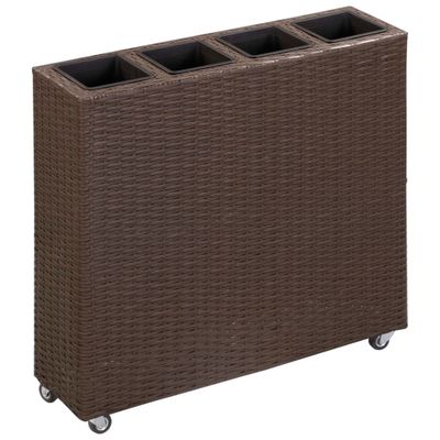 vidaXL Vyvýšený záhradný záhon+4 nádoby 80x22x79 cm, polyratan, hnedý