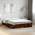 vidaXL Posteľný rám so zásuvkami dymový dub 135x190cm kompozitné drevo
