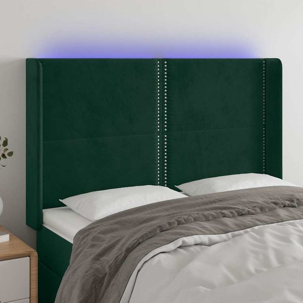 vidaXL Čelo postele s LED tmavozelené 147x16x118/128 cm zamat
