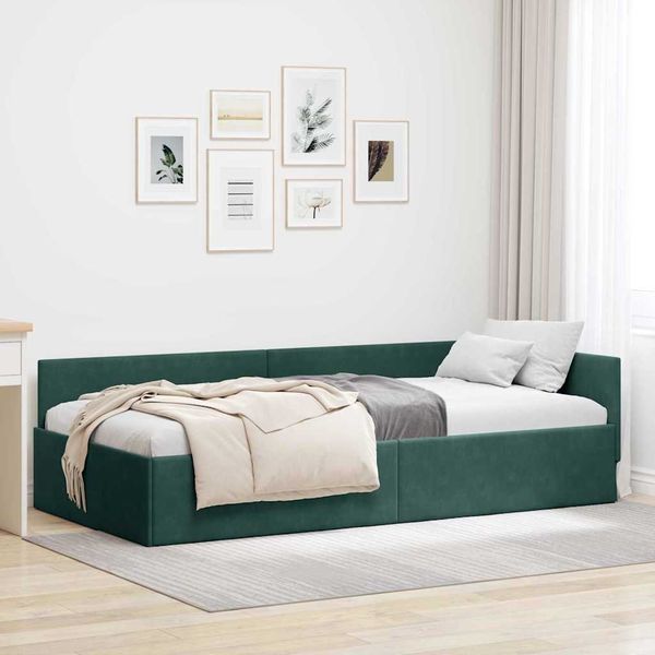 vidaXL Rohový rám postele Tmavozelená 100 cm x 200 cm Zamat