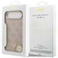 Guess Case Magsafe 4G PU kožené puzdro s trojuholníkovým logom a zlatým kovovým rámom fotoaparátu pre iPhone 17 Air ružové