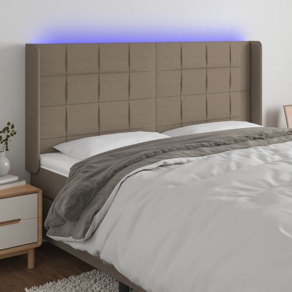 vidaXL Čelo postele s LED sivohnedé 183x16x118/128 cm látka