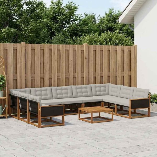 vidaXL Záhradná súprava gaučov s vankúšom 10 pcs Prírodná a svetlosivá
