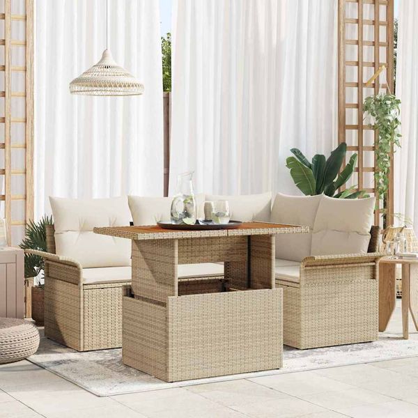 vidaXL Súprava záhradných pohoviek s vankúšom 5 pcs béžová a kremová