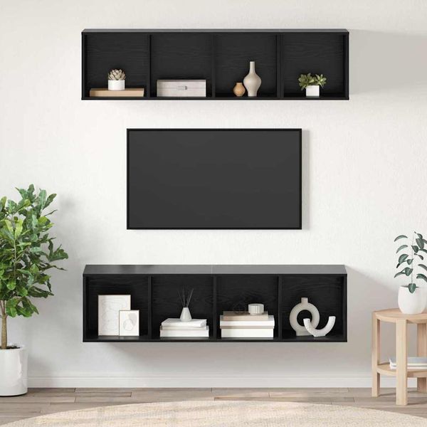 vidaXL Zostava TV skriniek Nástenný 3 pcs Čierny dub Kompozitné drevo