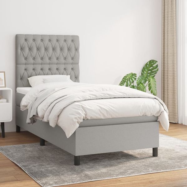 vidaXL Posteľný rám boxsping s matracom bledosivý 90x200 cm látka