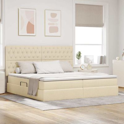 vidaXL Postel s úložným prostorem a matrací Krémová 200 x 200 cm látka