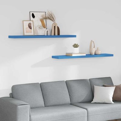 vidaXL Plávajúce nástenné police 2 ks modré 120x23,5x3,8 cm MDF