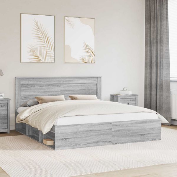 vidaXL Rám postele Sivý Sonoma 200 x 200 cm Masívne borovicové drevo