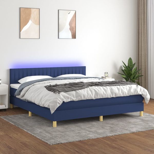 vidaXL Posteľ boxsping s matracom a LED modrá 160x200 cm látka