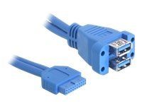 Interný USB kábel na externý - 19-pin USB 3.0 header (samica) na USB typ A (samica) - 45 cm - modrá